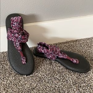 Sanuk purple floral yoga sling sandal